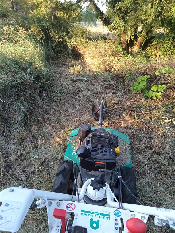Débroussailleuse autoportée dans une friche